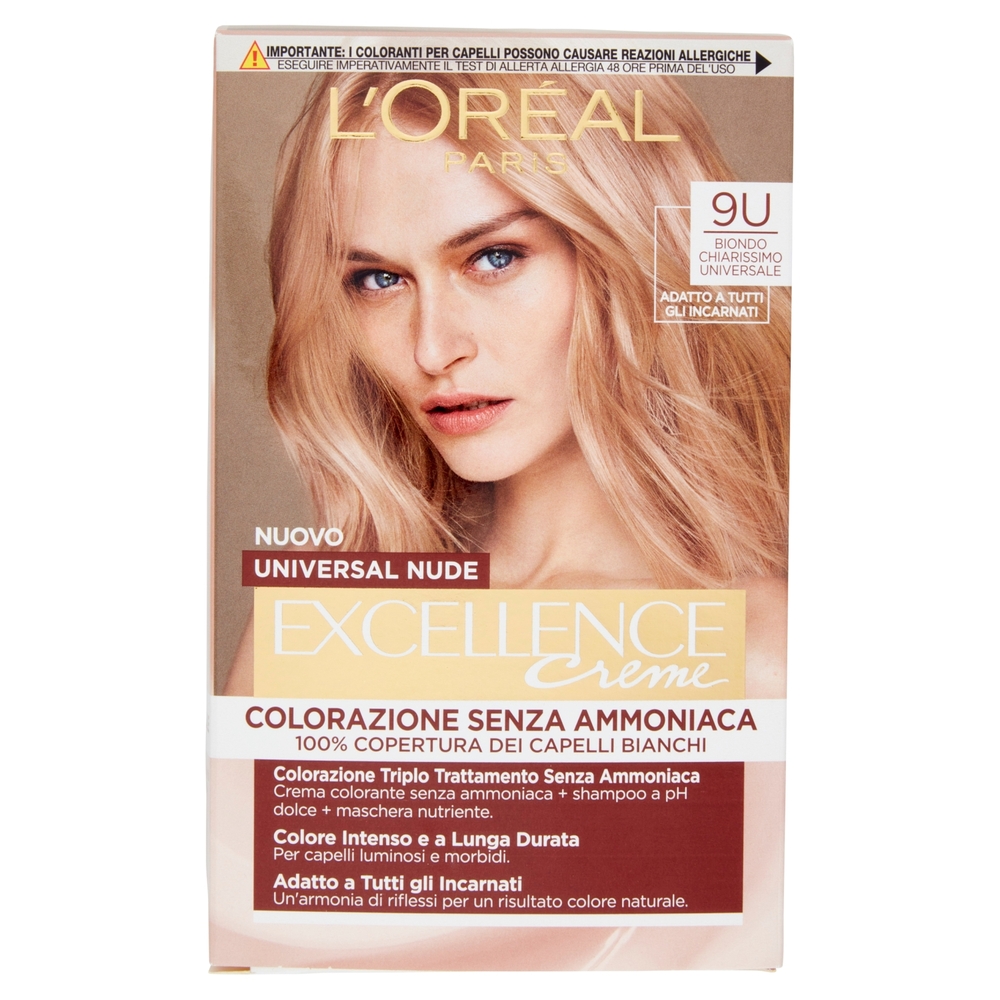 L'Oreal Paris Colorazione permanente senza ammoniaca, Riflesso Universale, Biondo Chiarissimo 9U